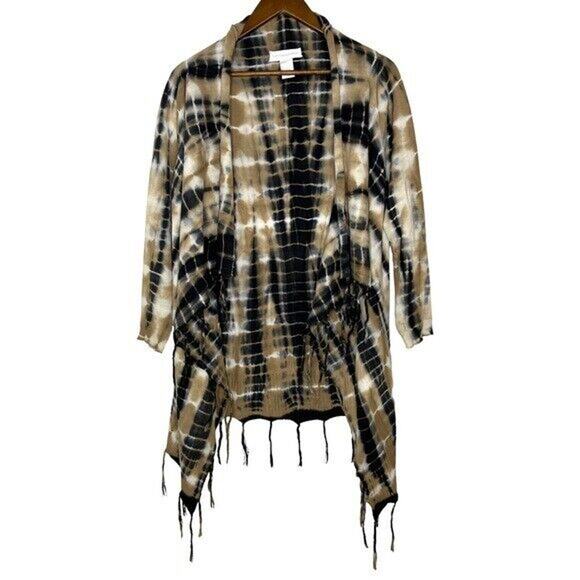 Soft Surroundings Brown Black Tie Dye Open Front Sweater Size Petite Medium - Picture 1 of 10